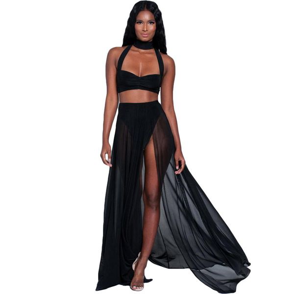 women hollow out long maxi dress two piece set summer crop and skirts 2 piece suit chiffon dress set, Black;gray
women hollow out long maxi dress two piece set summer crop and skirts 2 piece suit chiffon dress set, Black;gray