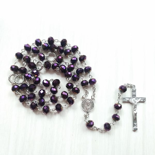 religious pray jewelry long cross pendant rosary necklace purple crystal strand necklace, Silver
religious pray jewelry long cross pendant rosary necklace purple crystal strand necklace, Silver