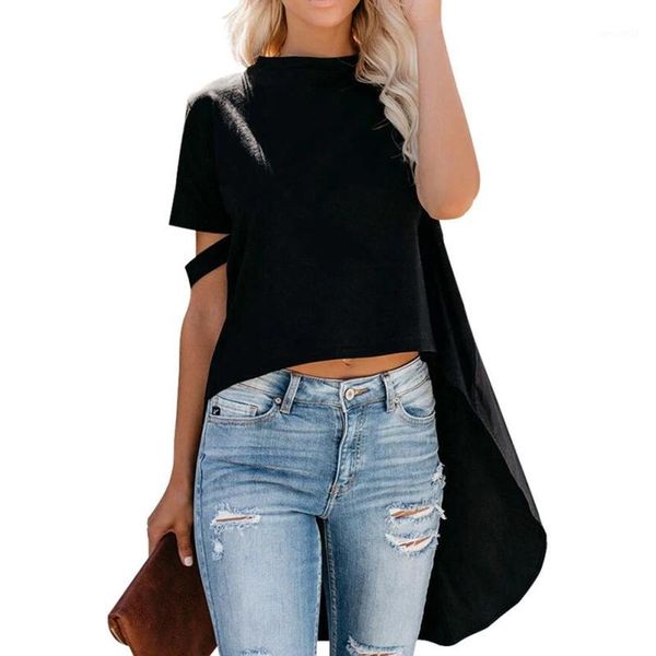 women's t-shirt short front long chiffon stitching round neck sleeve fashion, White
women's t-shirt short front long chiffon stitching round neck sleeve fashion, White