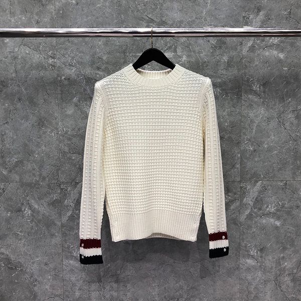 striped cuffs designer sweater autunm winter white merino wool knitted blouse crew neck soft comfortable women's pullovers luxury brand, White;black
striped cuffs designer sweater autunm winter white merino wool knitted blouse crew neck soft comfortable women's pullovers luxury brand, White;black