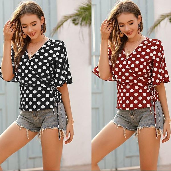 women's blouses & shirts women polka dot blouse summer shirt trumpet sleeve short v-neck female1, White
women's blouses & shirts women polka dot blouse summer shirt trumpet sleeve short v-neck female1, White