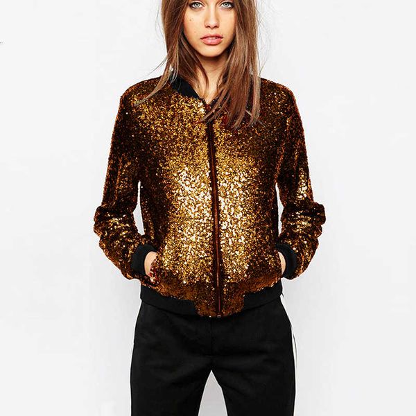 women sequin coat bomber jacket long sleeve zipper streetwear casual loose glitter outerwear new fashion female autumn coat, Black;brown
women sequin coat bomber jacket long sleeve zipper streetwear casual loose glitter outerwear new fashion female autumn coat, Black;brown