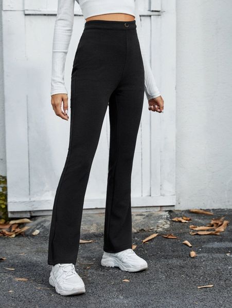button front flare-leg solid pants r4pp#, Black;white
button front flare-leg solid pants r4pp#, Black;white
