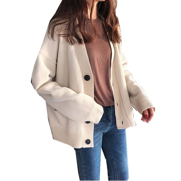 women cardigan sweater jacket v neck vintage new knit ladies black knitted solid color harajuku casual loose fashion y200915, White;black
women cardigan sweater jacket v neck vintage new knit ladies black knitted solid color harajuku casual loose fashion y200915, White;black