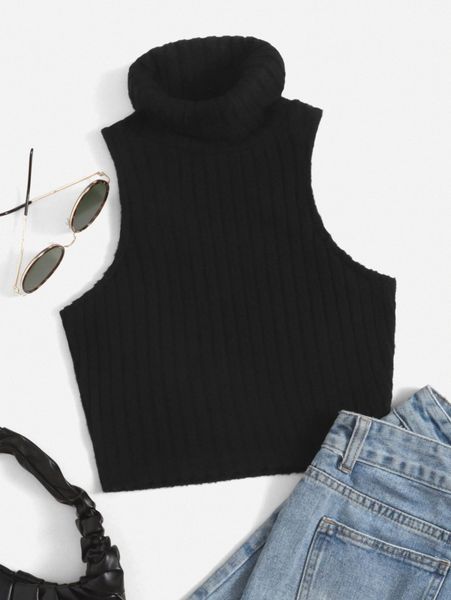 high neck rib knit tank 41xt#, White