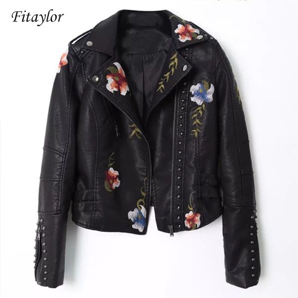fitaylor women embroidery pu leather jacket faux soft leather black punk rivet short coat zipper pu motorcycle lady outerwear 201030
fitaylor women embroidery pu leather jacket faux soft leather black punk rivet short coat zipper pu motorcycle lady outerwear 201030