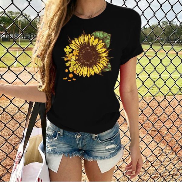 harajuku sunflower print t shirt women short sleeve o neck loose tshirt 2020 summer fashion women tee shirt, White