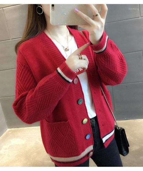 2020spring and autumn new loose korean knit sweater v-neck wild small cardigan jacket female button color-blocking sweater trend1, White
2020spring and autumn new loose korean knit sweater v-neck wild small cardigan jacket female button color-blocking sweater trend1, White