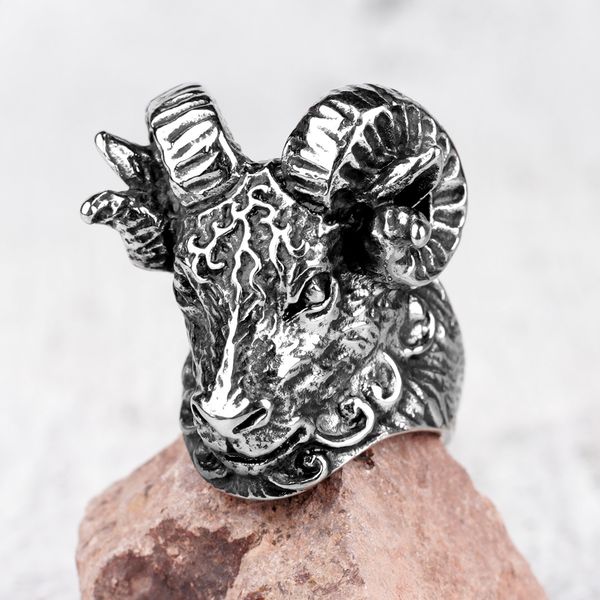 stainless steel men rings sheep goat head animal rock punk personality for male boyfriend jewelry creativity gift wholesale, Golden;silver 
stainless steel men rings sheep goat head animal rock punk personality for male boyfriend jewelry creativity gift wholesale, Golden;silver