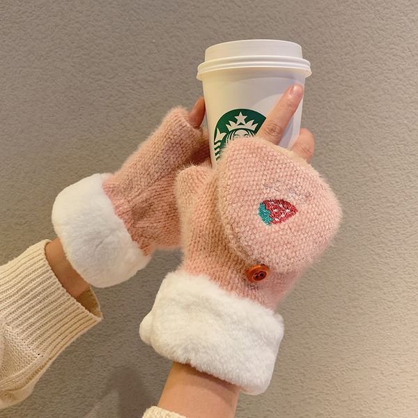 half glove female winter cute strawberry korean edition student writing flip add plush thickening warm dew finger tide, Blue;gray
half glove female winter cute strawberry korean edition student writing flip add plush thickening warm dew finger tide, Blue;gray