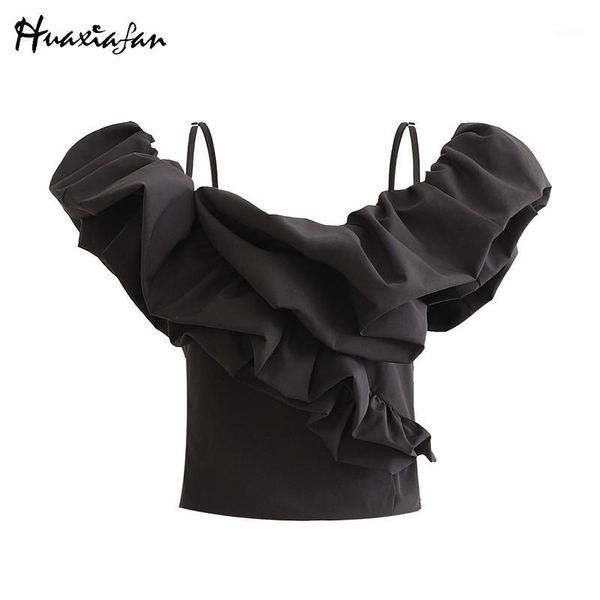 huaxiafan black blouse women shirts sleeveless strap short ruffles women casual streetwears solid color femme blusas1, White
huaxiafan black blouse women shirts sleeveless strap short ruffles women casual streetwears solid color femme blusas1, White