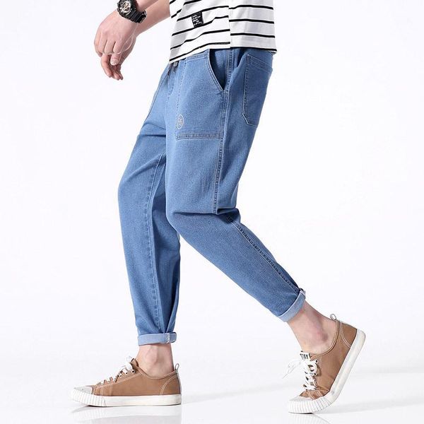 2019 new shinny leisure men's elastic waist solid color jeans classic ripped denim pencil pants fashion straight stretch trouser1, Blue
2019 new shinny leisure men's elastic waist solid color jeans classic ripped denim pencil pants fashion straight stretch trouser1, Blue