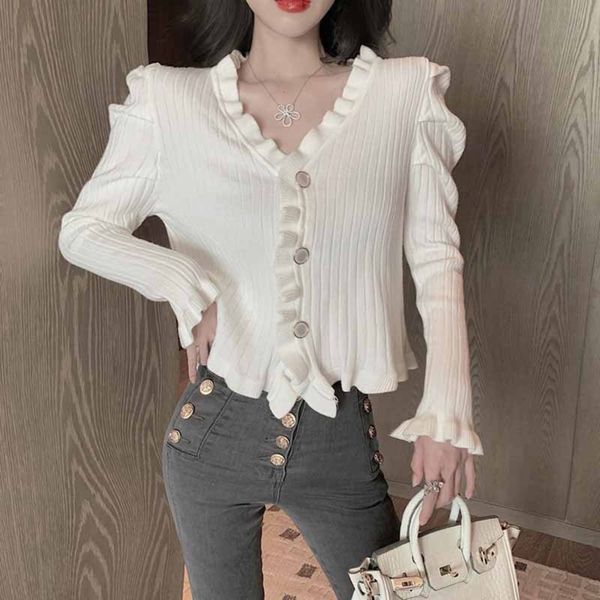 2020 autumn new korean super immortal chic ruffle knitted cardigan coatwomen's slim v-neck versatile 2020 autumn new korean super immor, White;black
2020 autumn new korean super immortal chic ruffle knitted cardigan coatwomen's slim v-neck versatile 2020 autumn new korean super immor, White;black