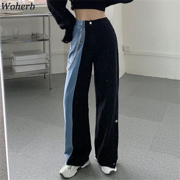 woherb vintage fashion wid leg jeans woman denim pants women high waist color patchwork streetwear female casual korean trousers 201223, Blue
woherb vintage fashion wid leg jeans woman denim pants women high waist color patchwork streetwear female casual korean trousers 201223, Blue