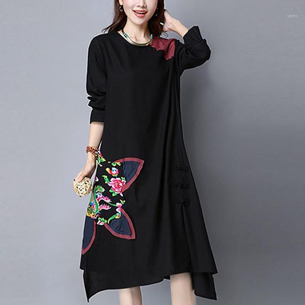 women fashion long sleeve round collar dress chinese style vintage casual elegant comfort baggy cotton lady maxi dress plus size1, Black;gray
women fashion long sleeve round collar dress chinese style vintage casual elegant comfort baggy cotton lady maxi dress plus size1, Black;gray