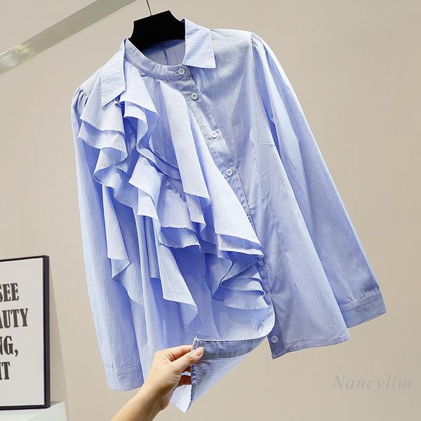 women's long sleeve blouse irregular ruffles patch single-breasted shirt lady 2021 new chic office shirts feminine blouses, White
women's long sleeve blouse irregular ruffles patch single-breasted shirt lady 2021 new chic office shirts feminine blouses, White