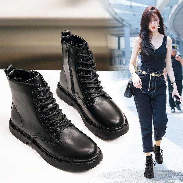real leather boots children 2020 spring and autumn middle heel lace up new women's boots leather women's, Black
real leather boots children 2020 spring and autumn middle heel lace up new women's boots leather women's, Black