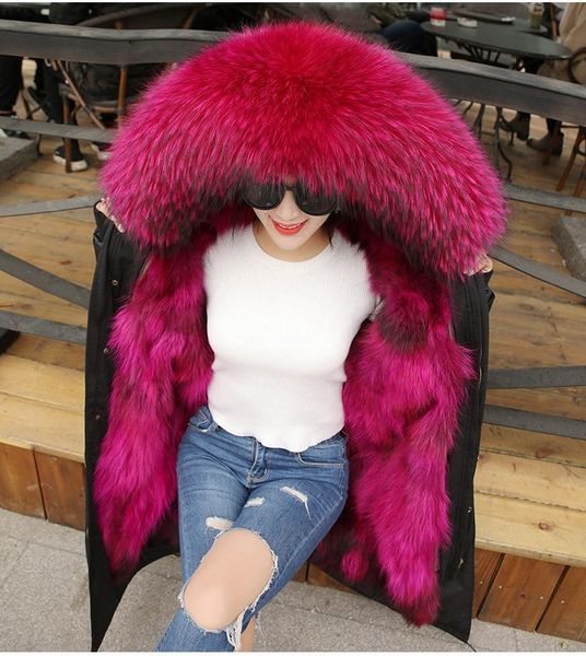 woman parkas 2020 new and raccoon fur liner fur detachable coat 90cm 110cm, Black 
woman parkas 2020 new and raccoon fur liner fur detachable coat 90cm 110cm, Black