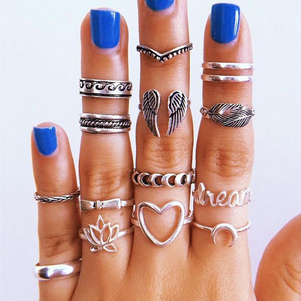 cluster rings 15pcs/set retro women set heart leaf hollow lotus moon letter carved silver color ring dance party beach jewelry, Golden;silver
cluster rings 15pcs/set retro women set heart leaf hollow lotus moon letter carved silver color ring dance party beach jewelry, Golden;silver