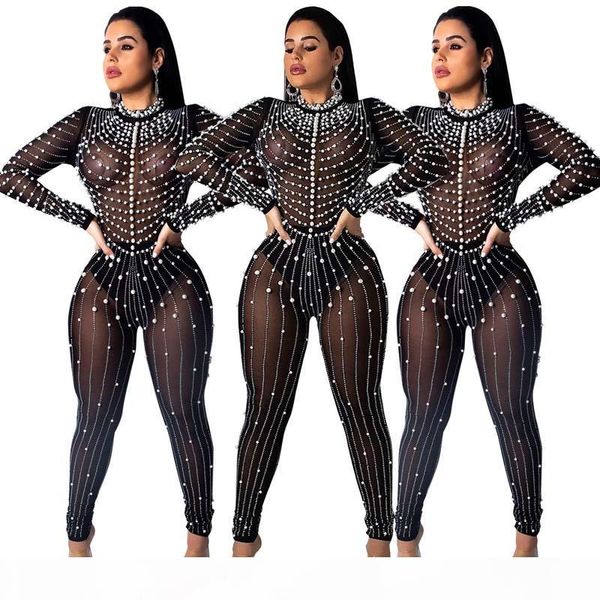 black club wear jumpsuit beads pearl embellished sheer bodysuit stretch jumpsuits high quality, Black;white
black club wear jumpsuit beads pearl embellished sheer bodysuit stretch jumpsuits high quality, Black;white