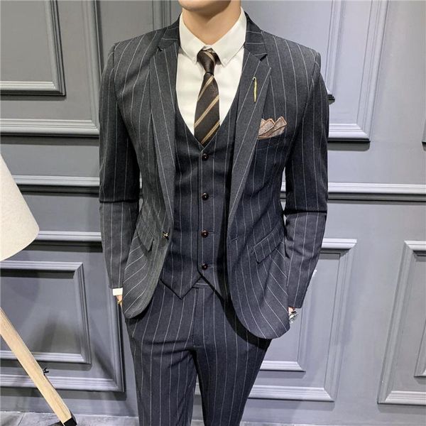 men's suits & blazers 2021 fashion boutique striped wedding dress suit three piece set male formal business casual jacket vest pants, White;black
men's suits & blazers 2021 fashion boutique striped wedding dress suit three piece set male formal business casual jacket vest pants, White;black