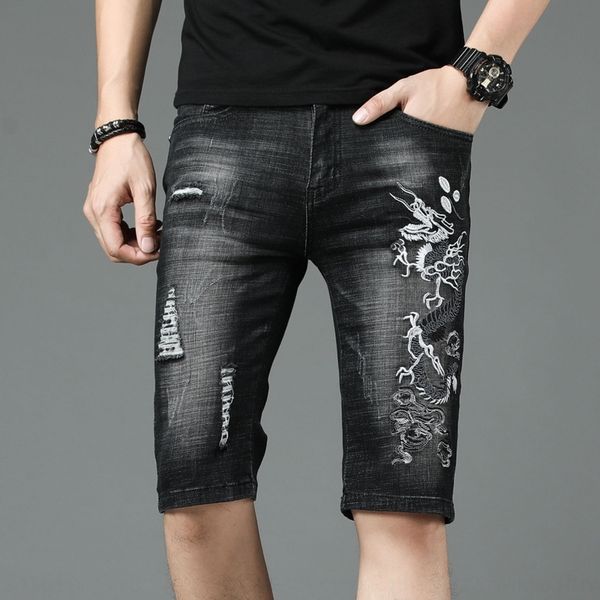 207wh summer shorts and trendy men's shorts denim embroidered ripped breeches men's korean-style slim-fit shortsthin stretch cropp, Blue
207wh summer shorts and trendy men's shorts denim embroidered ripped breeches men's korean-style slim-fit shortsthin stretch cropp, Blue