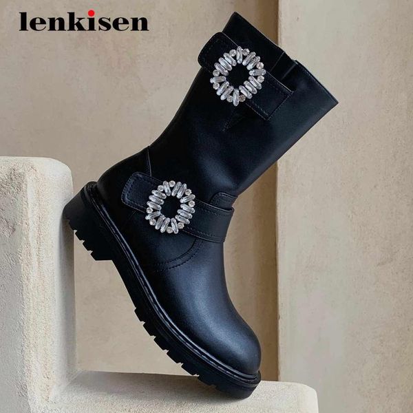 boots lenkisen motorcycle genuine leather metal decorations handmade round toe thick med heel zipper fashion mid-calf l66, Black
boots lenkisen motorcycle genuine leather metal decorations handmade round toe thick med heel zipper fashion mid-calf l66, Black