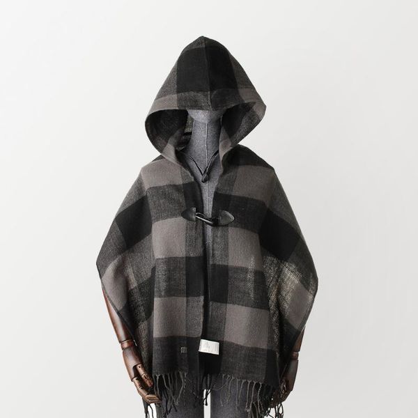 black grey check plaid poncho with hat women imitated cashmere cape lady winter warm scarves shawl wraps luxury high quality, Blue;gray
black grey check plaid poncho with hat women imitated cashmere cape lady winter warm scarves shawl wraps luxury high quality, Blue;gray