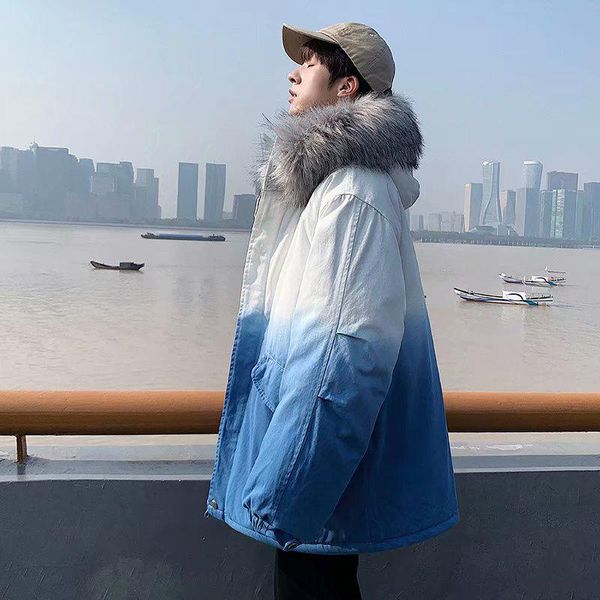gradient color cotton men jacket fashion winter padded jacket casual loose zipper fur collar parkas coats streetwear korean 2021, Black
gradient color cotton men jacket fashion winter padded jacket casual loose zipper fur collar parkas coats streetwear korean 2021, Black