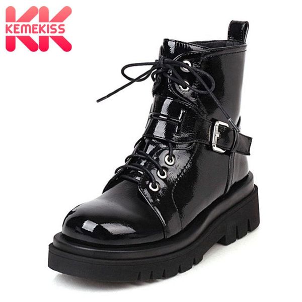 kemekiss women ankle boots shoes round toe flat heel buckle zipper cross strap fashion winter ladies footwear size 34-43, Black 
kemekiss women ankle boots shoes round toe flat heel buckle zipper cross strap fashion winter ladies footwear size 34-43, Black
