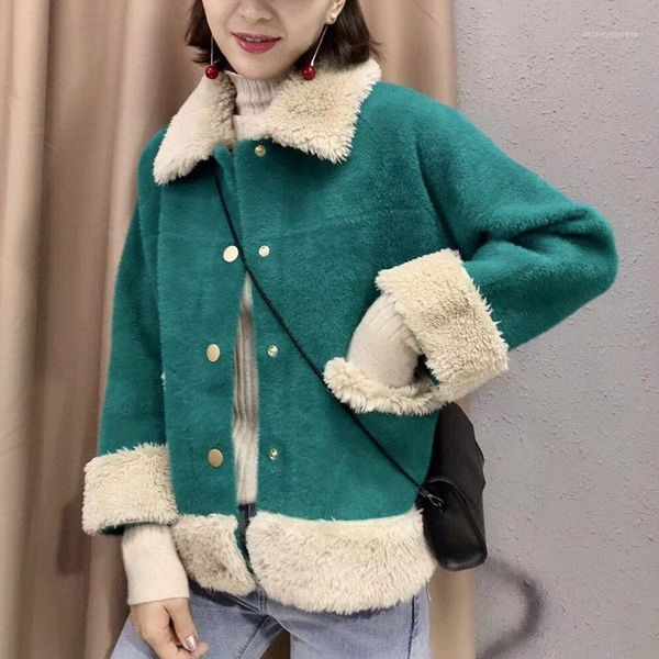 women's fur & faux short loose mink jacket furry collar spliced pockets overcoat 2021 autumn and winter women's korean coat f13771, Black
women's fur & faux short loose mink jacket furry collar spliced pockets overcoat 2021 autumn and winter women's korean coat f13771, Black