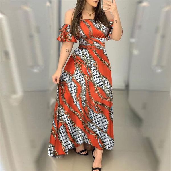 women off shoulder chains print shirring design ruffles maxi dress elegant party dress celebrity evening party dress, Black;gray
women off shoulder chains print shirring design ruffles maxi dress elegant party dress celebrity evening party dress, Black;gray