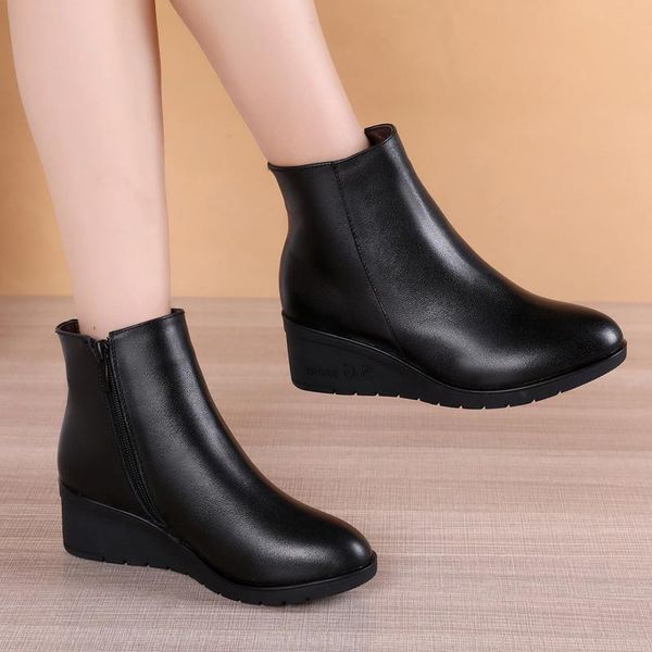 boots soft-soled leather women's thick-soled joker high-heeled short wedges high heels, Black
boots soft-soled leather women's thick-soled joker high-heeled short wedges high heels, Black