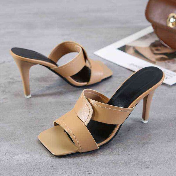 high heeled sandals women's summer thin heeled fashion dress solid one line, Black