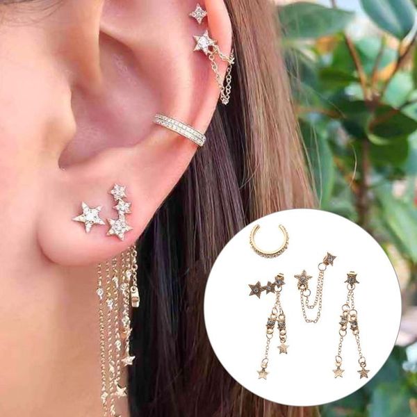 boho style retro cross diamond five-pointed star tassel bling stud earrings set rose gold alloy earrings, Golden;silver
boho style retro cross diamond five-pointed star tassel bling stud earrings set rose gold alloy earrings, Golden;silver