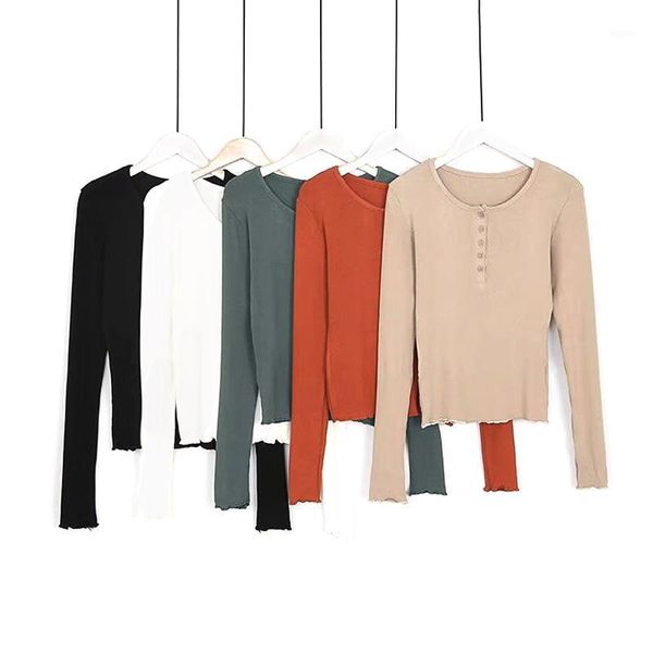 women o-neck long sleeve single breasted crop t-shirts knit rib black white woman autumn slim t shirt1
women o-neck long sleeve single breasted crop t-shirts knit rib black white woman autumn slim t shirt1