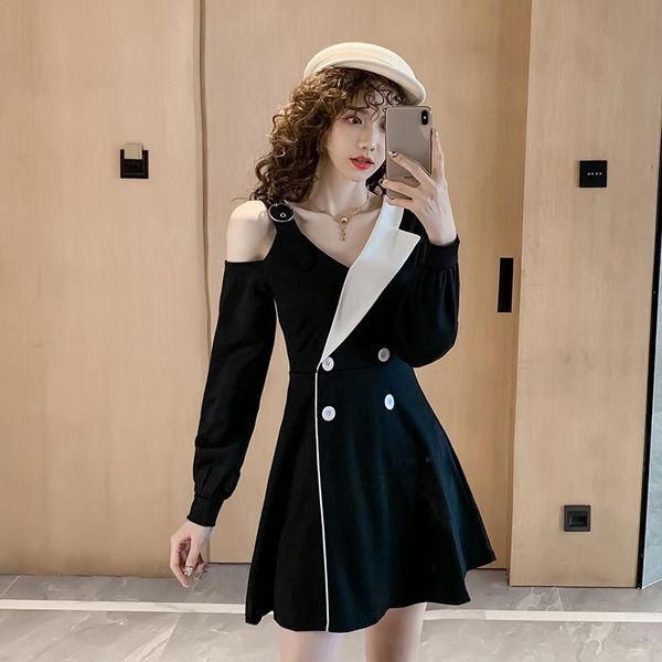 elegant black dress women casual spell color off shoulder long sleeve dresses mini korean style buttons cool robe femme s-xxl, Black;gray
elegant black dress women casual spell color off shoulder long sleeve dresses mini korean style buttons cool robe femme s-xxl, Black;gray