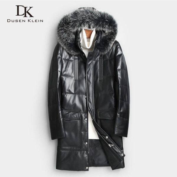 men's genuine leather down jacket winter warm long coat fur collar outerwear sheepskin new designer x17317, Black
men's genuine leather down jacket winter warm long coat fur collar outerwear sheepskin new designer x17317, Black