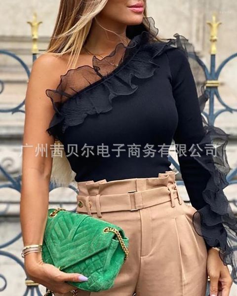wepbel casual fashion blouses women blouse shirt new mesh ruffled one-shoulder knitted black1, White 
wepbel casual fashion blouses women blouse shirt new mesh ruffled one-shoulder knitted black1, White