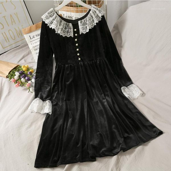 casual dresses retro hollow-out crocheted mesh patchwork doll collar dress women's golden velvet bell sleeve large swing dress1, Black;gray
casual dresses retro hollow-out crocheted mesh patchwork doll collar dress women's golden velvet bell sleeve large swing dress1, Black;gray