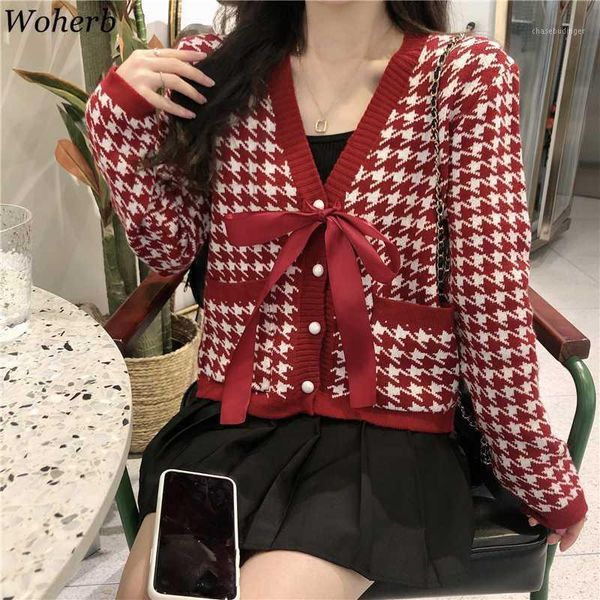 woherb korean cute women sweater cardigans vintage plaid v-neck bow lacing jumper autumn winter female knitting cardigan coats1, White
woherb korean cute women sweater cardigans vintage plaid v-neck bow lacing jumper autumn winter female knitting cardigan coats1, White
