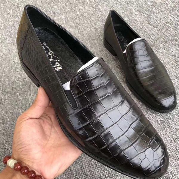 authentic one-piece crocodile belly skin handmade men's dress shoes cow skin insole genuine alligator leather male loafer shoes, Black 
authentic one-piece crocodile belly skin handmade men's dress shoes cow skin insole genuine alligator leather male loafer shoes, Black