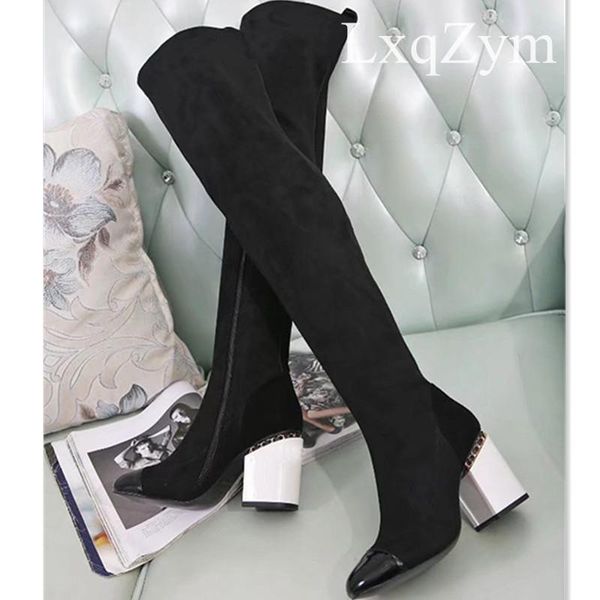 brand designer long boots genuine leather chain dec female boots thin high elastic over knee ladies fashion trendy, Black
brand designer long boots genuine leather chain dec female boots thin high elastic over knee ladies fashion trendy, Black