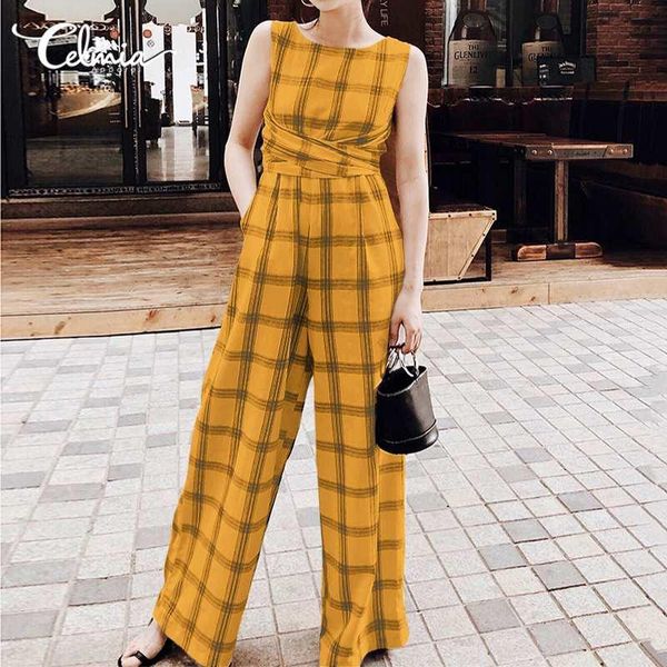 rompers womens jumpsuit celmia 2020 summer sleeveless elegant plaid playsuits casual wide leg pants belted grid print overall, Black;white
rompers womens jumpsuit celmia 2020 summer sleeveless elegant plaid playsuits casual wide leg pants belted grid print overall, Black;white