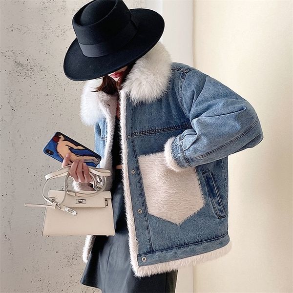 denim jacket women winter new short jacket female fur collar plus velvet cotton loose fashion demin coat for woman 201210, Black;brown
denim jacket women winter new short jacket female fur collar plus velvet cotton loose fashion demin coat for woman 201210, Black;brown