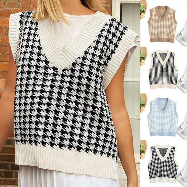 women 2020 fashion oversized knitted vest sweater v neck sleeveless houndstooth loose female waistcoat chic 1, White;black
women 2020 fashion oversized knitted vest sweater v neck sleeveless houndstooth loose female waistcoat chic 1, White;black