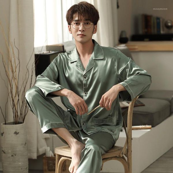 men's sleepwear ice thin silk pajamas men long sleeve leisurewear simulation suits summer father during the spring and autumn1, Black;brown
men's sleepwear ice thin silk pajamas men long sleeve leisurewear simulation suits summer father during the spring and autumn1, Black;brown
