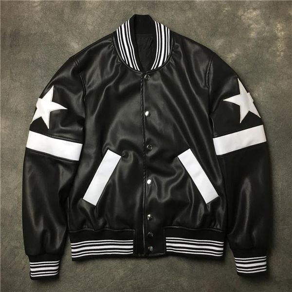 new 19ss men rib sleeve pu leather embroidery stars zipper couple baseball coats & jackets abstract digital coat motor #e71, Black;brown
new 19ss men rib sleeve pu leather embroidery stars zipper couple baseball coats & jackets abstract digital coat motor #e71, Black;brown