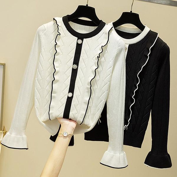women's sweaters ljsxls winter clothes ruffles knitted pullovers autumn women jumper sweater pull femme flare sleeve korean 2021, White;black
women's sweaters ljsxls winter clothes ruffles knitted pullovers autumn women jumper sweater pull femme flare sleeve korean 2021, White;black