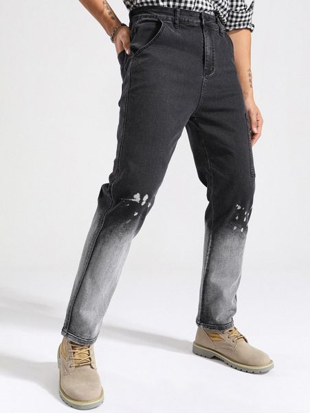 men splash ink print washed pocket side jeans c4ln#, Blue
men splash ink print washed pocket side jeans c4ln#, Blue